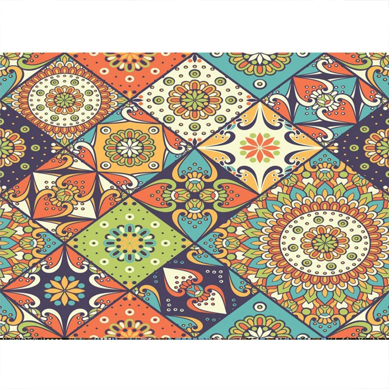 Tapis imprimé mosaïque bohème, multicolore, en polypropylène, résistant aux taches, lavable, antidérapant, pour la décorat...