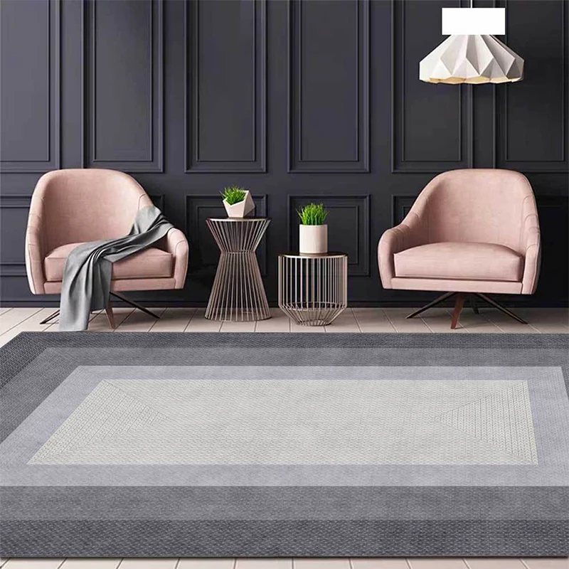 Tapis élégant à motif de grains tissés, gris, moderne, en Polyester, lavable, antidérapant, pour chambre à coucher Clearhalo
