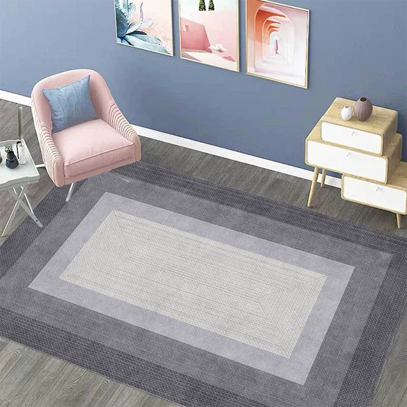 Tapis élégant à motif de grains tissés, gris, moderne, en Polyester, lavable, antidérapant, pour chambre à coucher Clearhalo