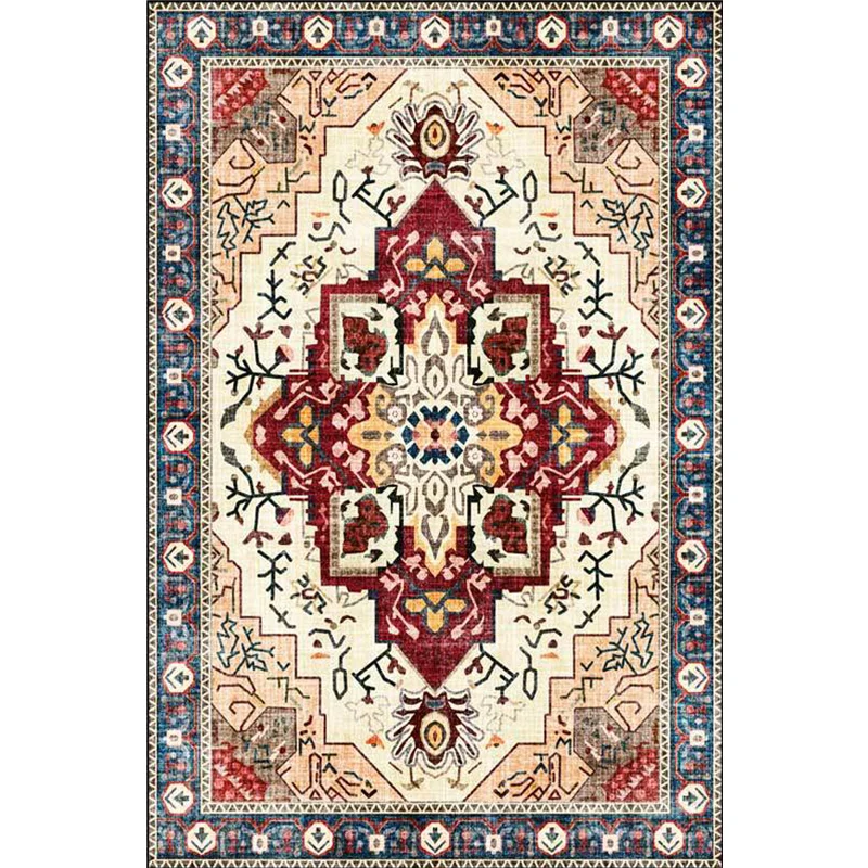 Tapis marocain imprimé médaillon, marron clair, en polyester, lavable en machine, antidérapant, pour le salon Clearhalo