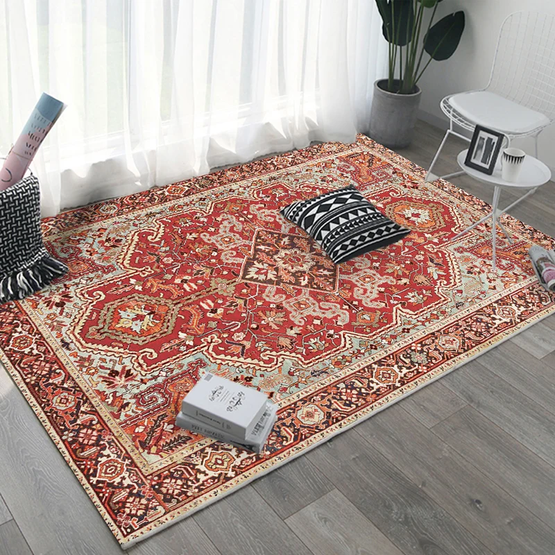 Tapis marocain rétro multicolore en polyester, motif géométrique, support antidérapant, pour chambre à coucher, respectueu...