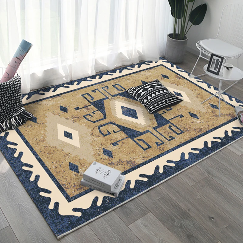 Tapis marocain rétro multicolore en polyester, motif géométrique, support antidérapant, pour chambre à coucher, respectueu...