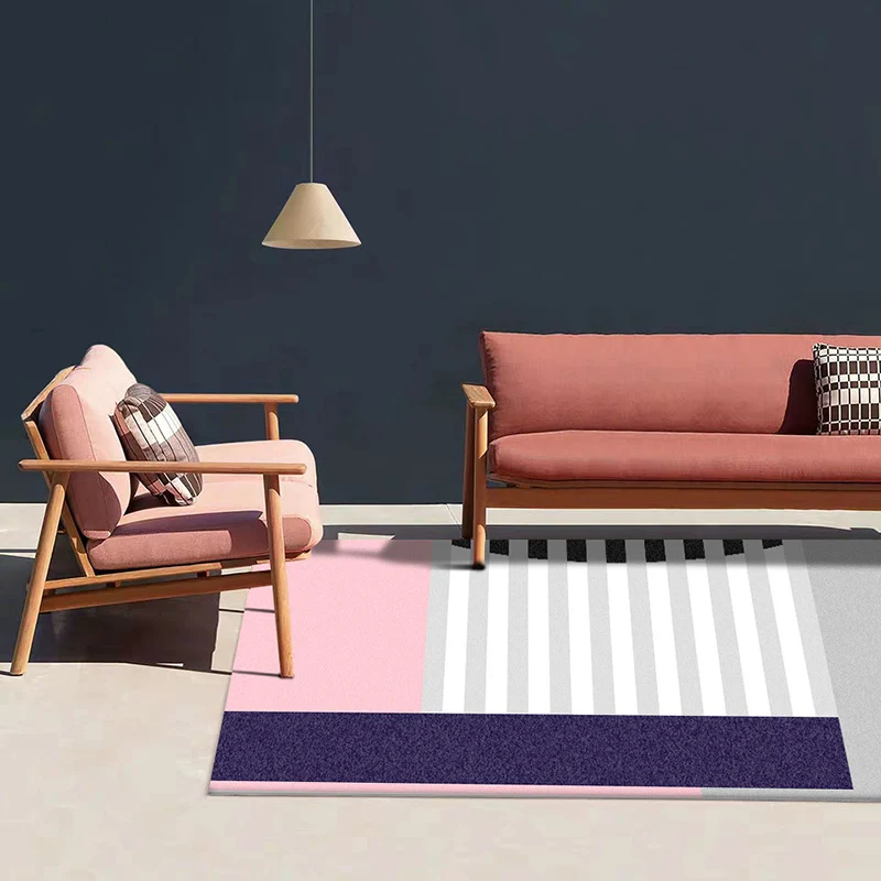 Tapis moderne imprimé rayé Colorblock, en Polyester rose et multicolore, lavable en Machine, antidérapant, pour chambre à...