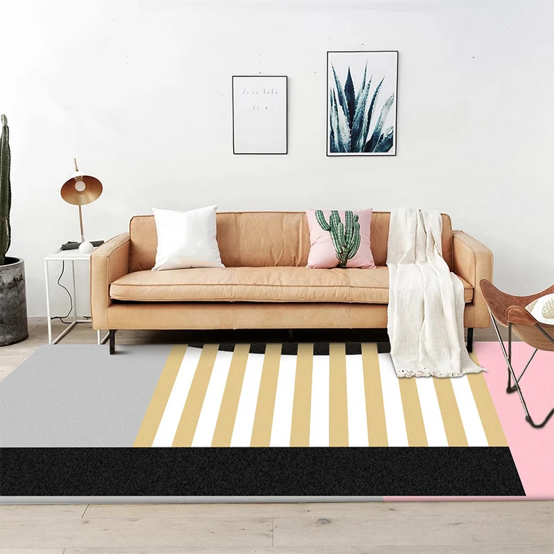Tapis moderne imprimé rayé Colorblock, en Polyester rose et multicolore, lavable en Machine, antidérapant, pour chambre à...