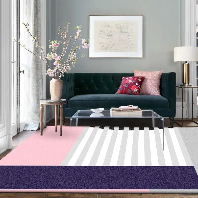 Tapis moderne imprimé rayé Colorblock, en Polyester rose et multicolore, lavable en Machine, antidérapant, pour chambre à...