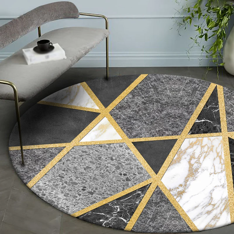 Tapis moderne noir en polypropylène avec surface en marbre et motif géométrique, lavable et antidérapant, respectueux des...