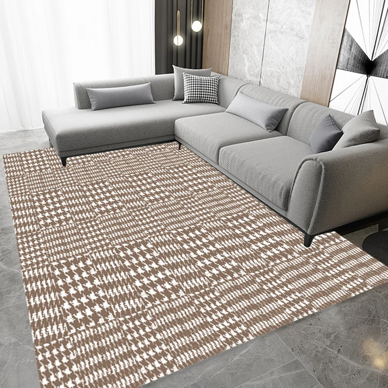 Tapis moderne de nouveauté en tapis à motif pied-de-poule marron tapis en polyester antidérapant pour la décoration de la...
