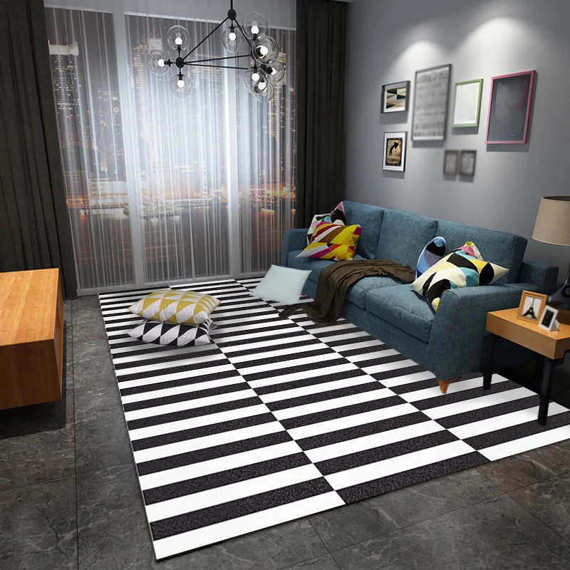 Tapis moderniste noir élégant en Polyester, motif géométrique et à rayures, lavable, antidérapant, adapté aux animaux de c...