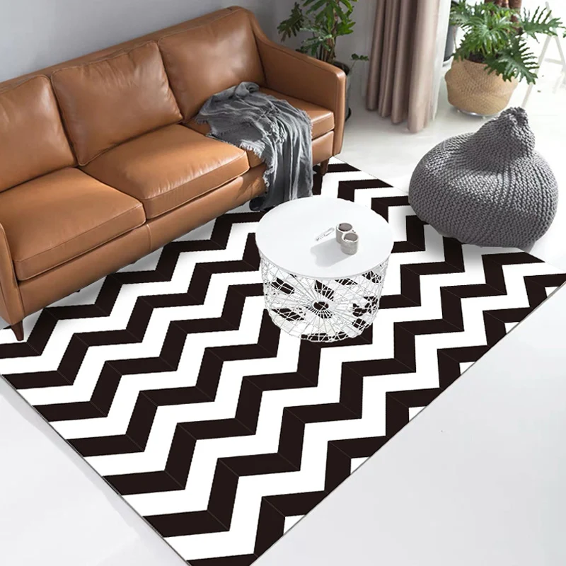 Tapis moderniste noir élégant en Polyester, motif géométrique et à rayures, lavable, antidérapant, adapté aux animaux de c...