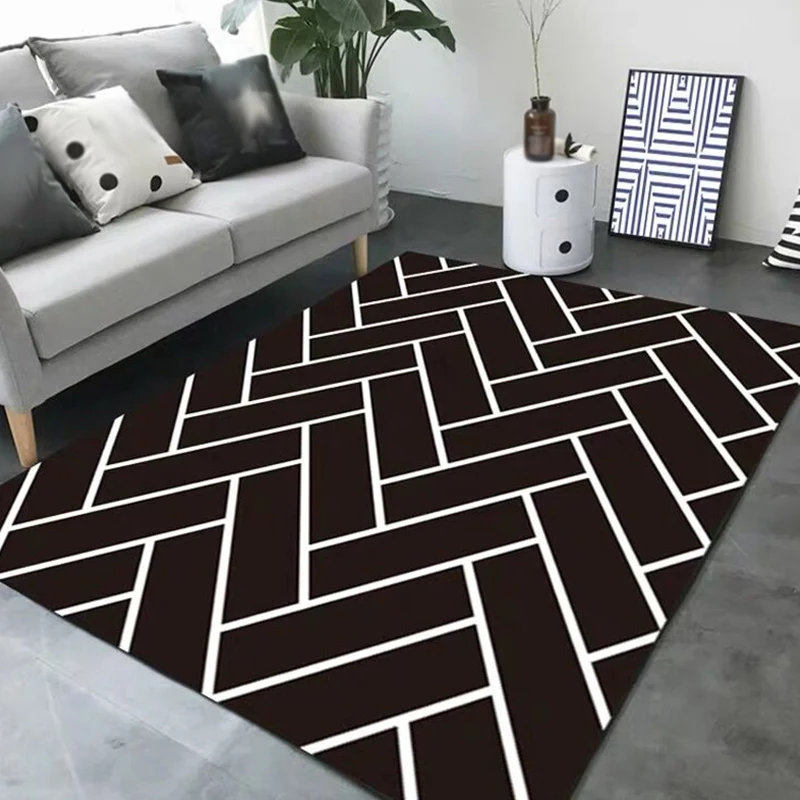 Tapis moderniste noir élégant en Polyester, motif géométrique et à rayures, lavable, antidérapant, adapté aux animaux de c...