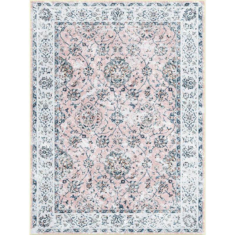 Tapis à motif floral shabby chic, rose clair et bleu, en polyester, lavable en machine, antidérapant, pour chambre à couch...