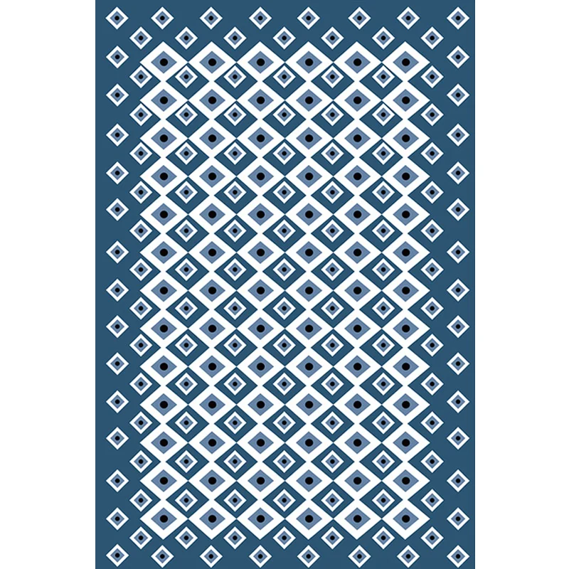 Tapis à motif géométrique rétro, bleu bohème, en Polyester, respectueux des animaux de compagnie, envers antidérapant, lav...
