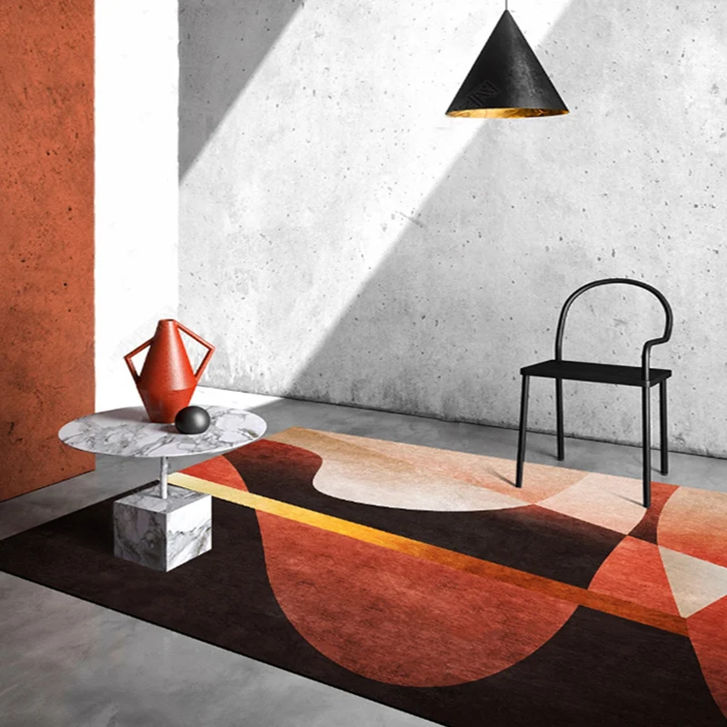 Tapis à motif rayé marron, tapis moderniste en polyester, antidérapant, adapté aux animaux de compagnie, pour le salon Cle...