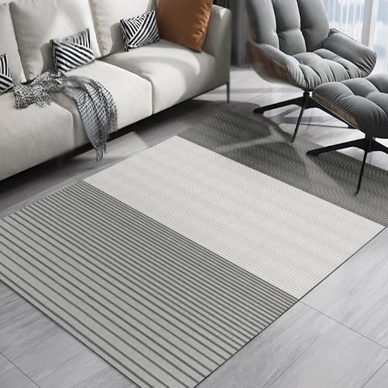Tapis à motif rayé moderniste, gris clair et rose, en polyester, avec envers antidérapant, lavable, adapté aux animaux dom...