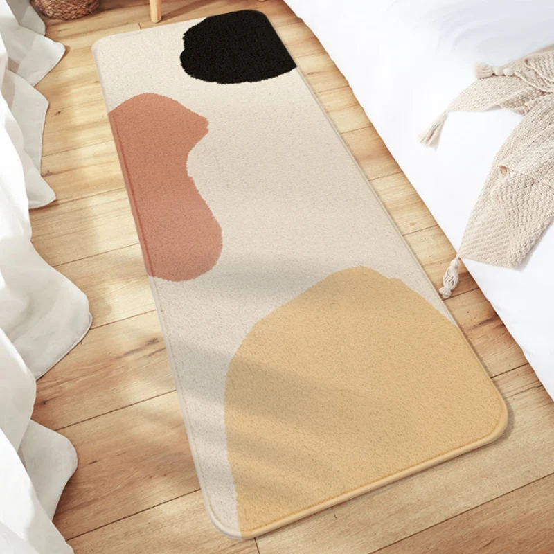 Tapis à motif rayé Unique, multicolore, moderne, en Polyester, lavable, antidérapant, pour chambre à coucher Clearhalo