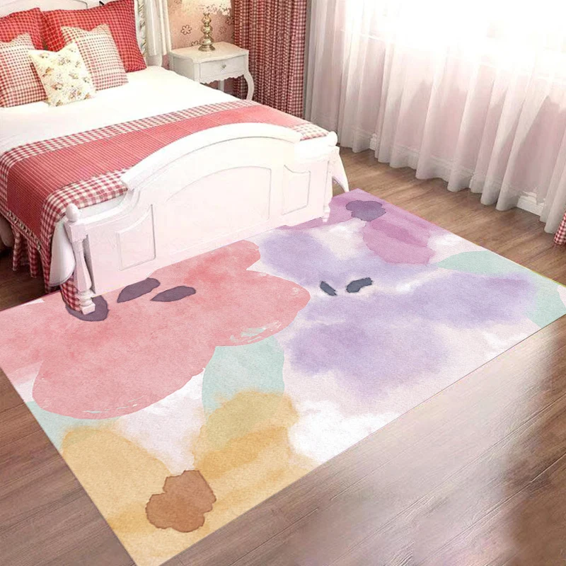 Tapis à motifs floraux multicolores roses, tapis contemporain en Polyester, lavable, antidérapant, adapté aux animaux de c...