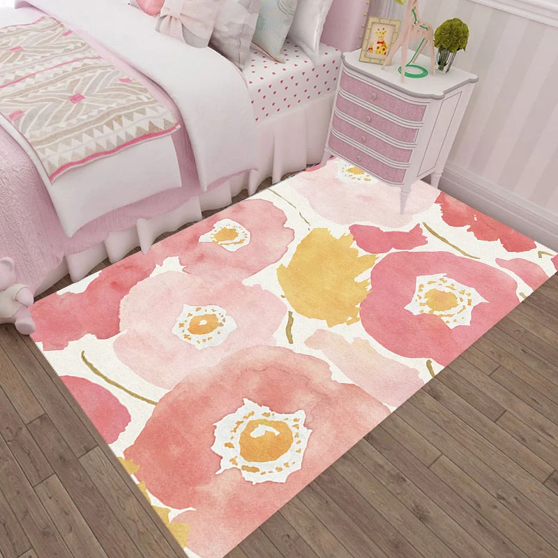 Tapis à motifs floraux multicolores roses, tapis contemporain en Polyester, lavable, antidérapant, adapté aux animaux de c...