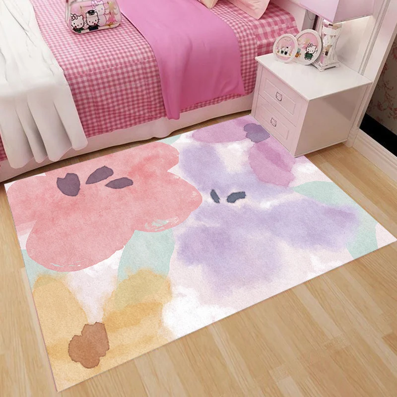 Tapis à motifs floraux multicolores roses, tapis contemporain en Polyester, lavable, antidérapant, adapté aux animaux de c...