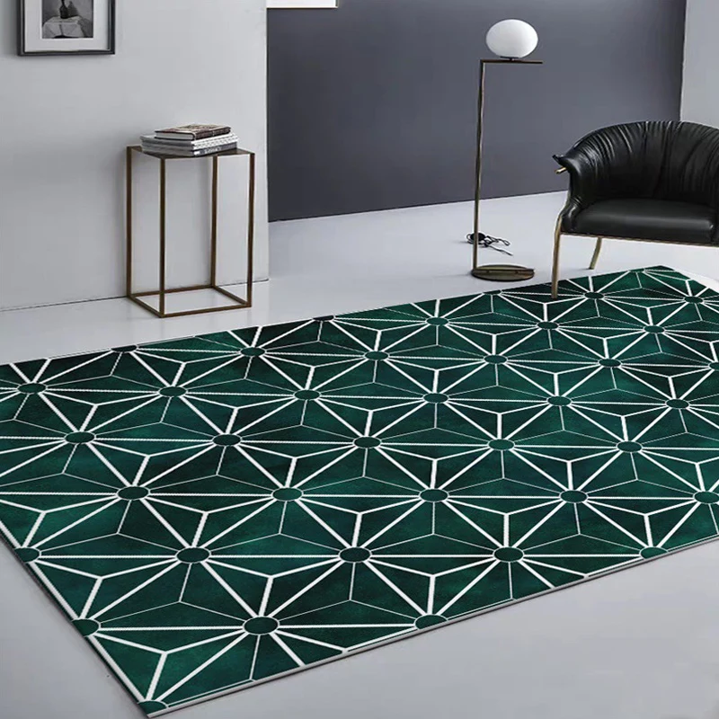 Tapis à motifs géométriques créatifs, vert, moderne, en Polyester, lavable, antidérapant, pour salon Clearhalo