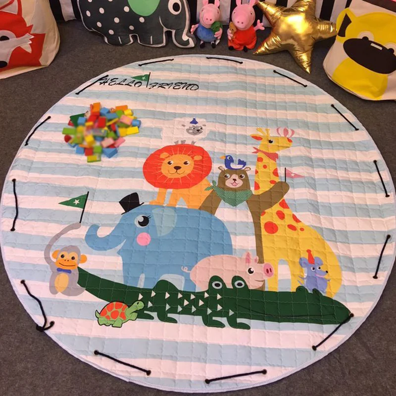 Tapis multicolore en coton avec animaux, antidérapant, facile d'entretien, pour chambre d'enfant, dessin animé Clearhalo