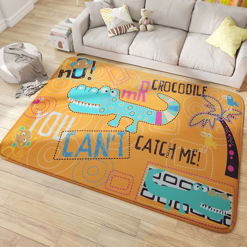 Tapis multicolore en forme d'animaux sauvages, avec écritures, en Polyester, dessin animé, avec support antidérapant, resp...