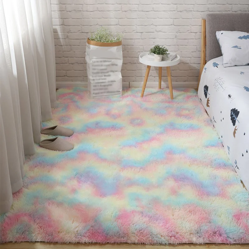 Tapis nordique doux multicolore en fausse laine, uni, lavable en Machine, adapté aux animaux domestiques, pour chambre à c...