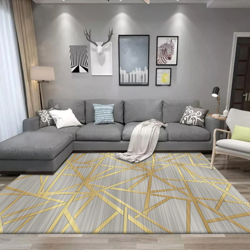 Tapis de nouveauté moderne en gris, motif de lignes géométriques, en Polyester, lavable, antidérapant, pour la décoration...