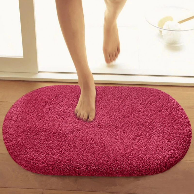 Tapis de porte d'entrée multicolore, uni, décontracté, en fausse laine, support antidérapant, fait à la main Clearhalo