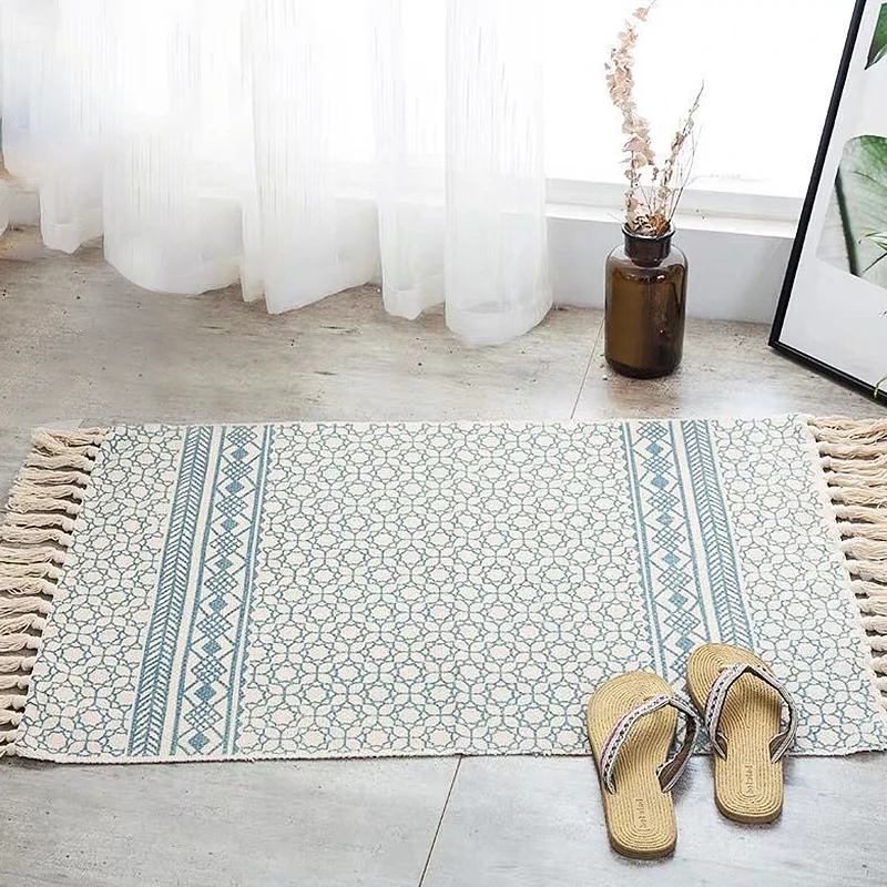 Tapis à rayures tribales multicolores, en coton, bohème, lavable, antidérapant, adapté aux animaux de compagnie, pour le s...
