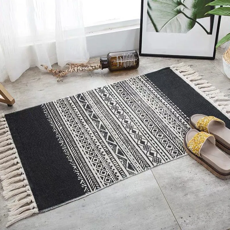 Tapis à rayures tribales multicolores, en coton, bohème, lavable, antidérapant, adapté aux animaux de compagnie, pour le s...