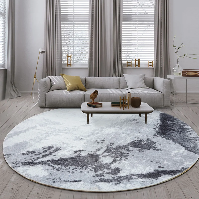 Tapis rond en polyester gris de style industriel avec motif en ciment, tapis de salon adapté aux animaux de compagnie Clea...
