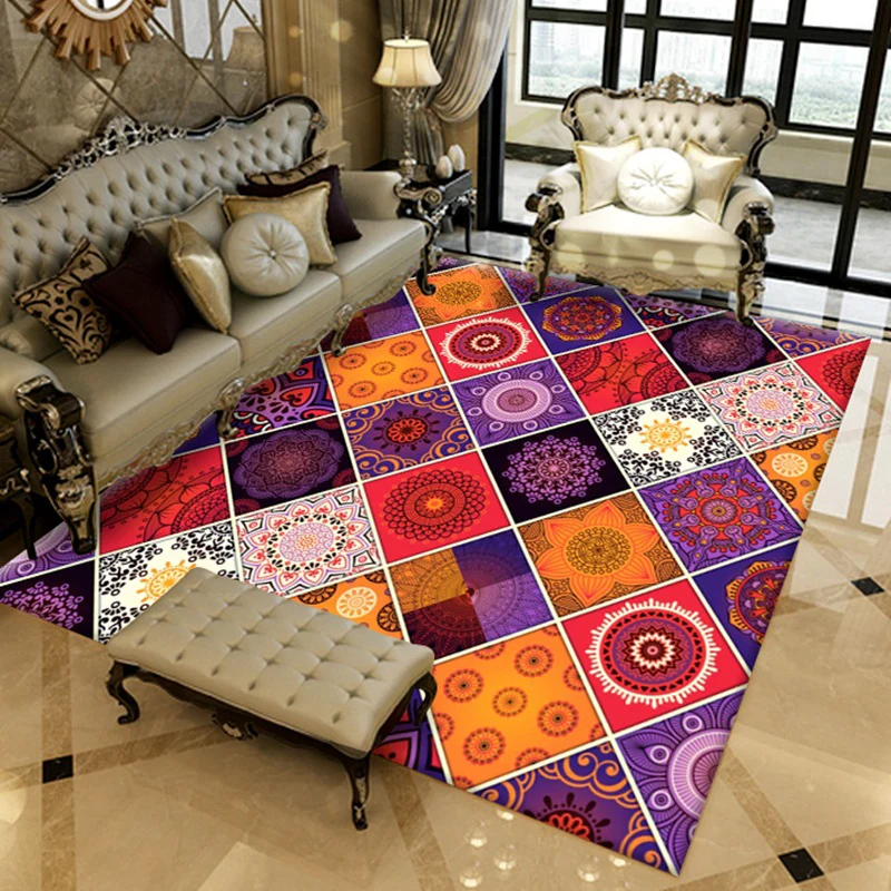 Tapis de salon Americana, multicolore, imprimé sud-ouest, en polypropylène, antidérapant, lavable en Machine Clearhalo
