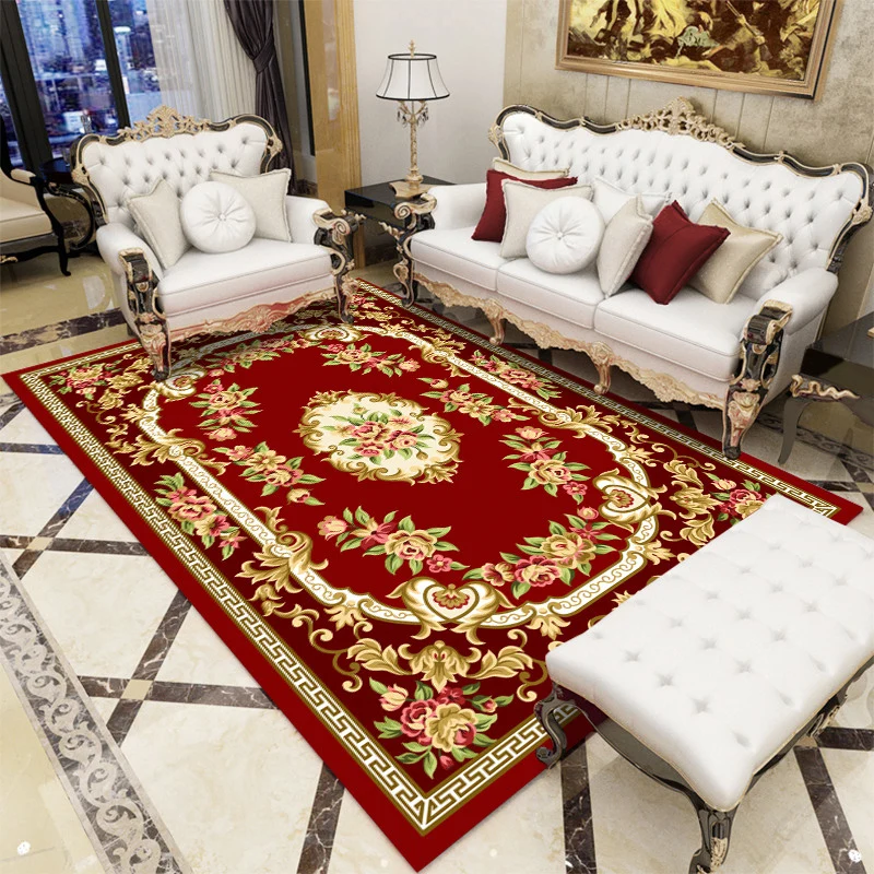 Tapis de salon antique, tapis d'intérieur à motifs de fleurs multicolores, en polyester, envers antidérapant, adapté aux a...