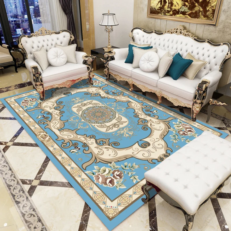 Tapis de salon antique, tapis d'intérieur à motifs de fleurs multicolores, en polyester, envers antidérapant, adapté aux a...