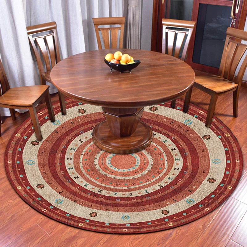 Tapis de salon bohème en cercle rouge imprimé, en polyester, lavable, résistant aux taches, adapté aux animaux domestiques...