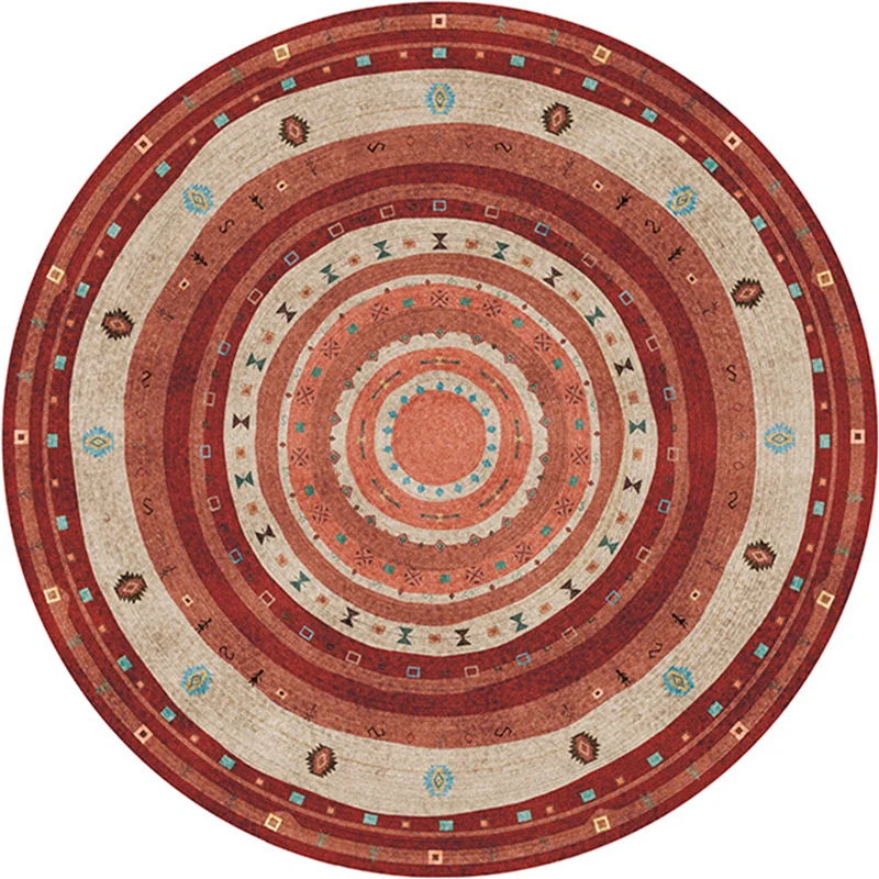 Tapis de salon bohème en cercle rouge imprimé, en polyester, lavable, résistant aux taches, adapté aux animaux domestiques...
