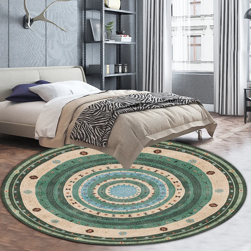 Tapis de salon bohème en cercle rouge imprimé, en polyester, lavable, résistant aux taches, adapté aux animaux domestiques...