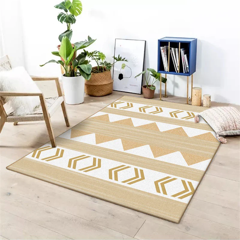Tapis de salon bohème en marron, imprimé à rayures géométriques, en polyester, lavable, antidérapant, adapté aux animaux d...
