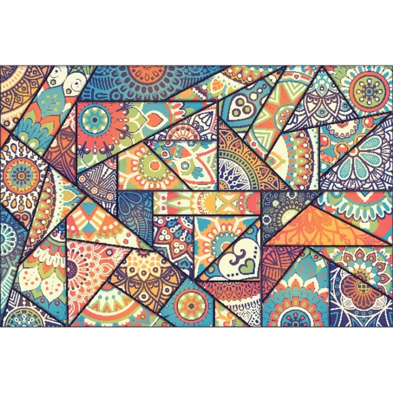 Tapis de salon Boho-Chic, tapis multicolore à imprimé géométrique, en polypropylène, lavable en Machine, avec envers antid...