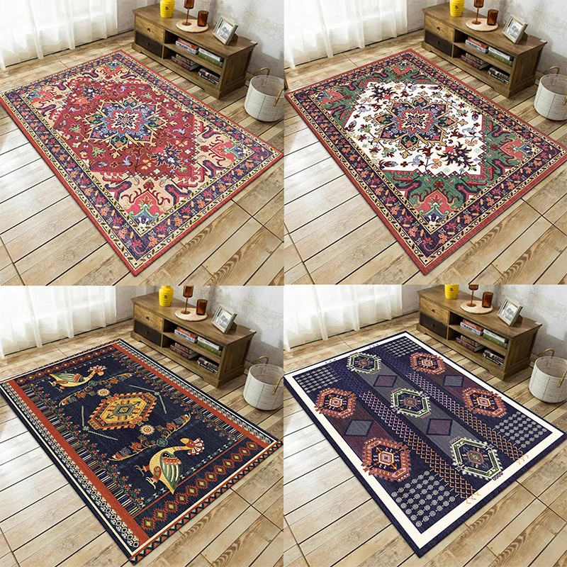 Tapis de salon Boho-Chic, tapis multicolore à imprimé géométrique, en polypropylène, lavable en Machine, avec envers antid...
