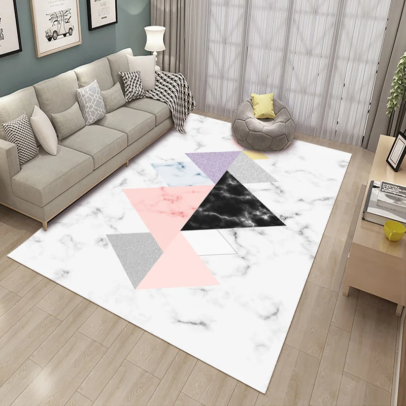 Tapis de salon décontracté, imprimé géométrique multicolore, en polypropylène, antidérapant, facile d'entretien, pour l'in...
