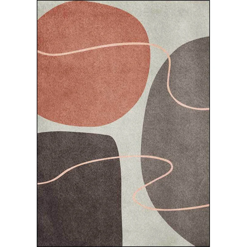 Tapis de salon fantaisie en couleur marron, imprimé de lignes, tapis en polyester lavable avec envers antidérapant Clearhalo