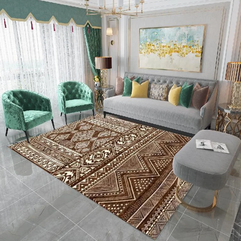 Tapis de salon marocain multicolore à imprimé géométrique, synthétique, antidérapant, résistant aux taches, adapté aux ani...