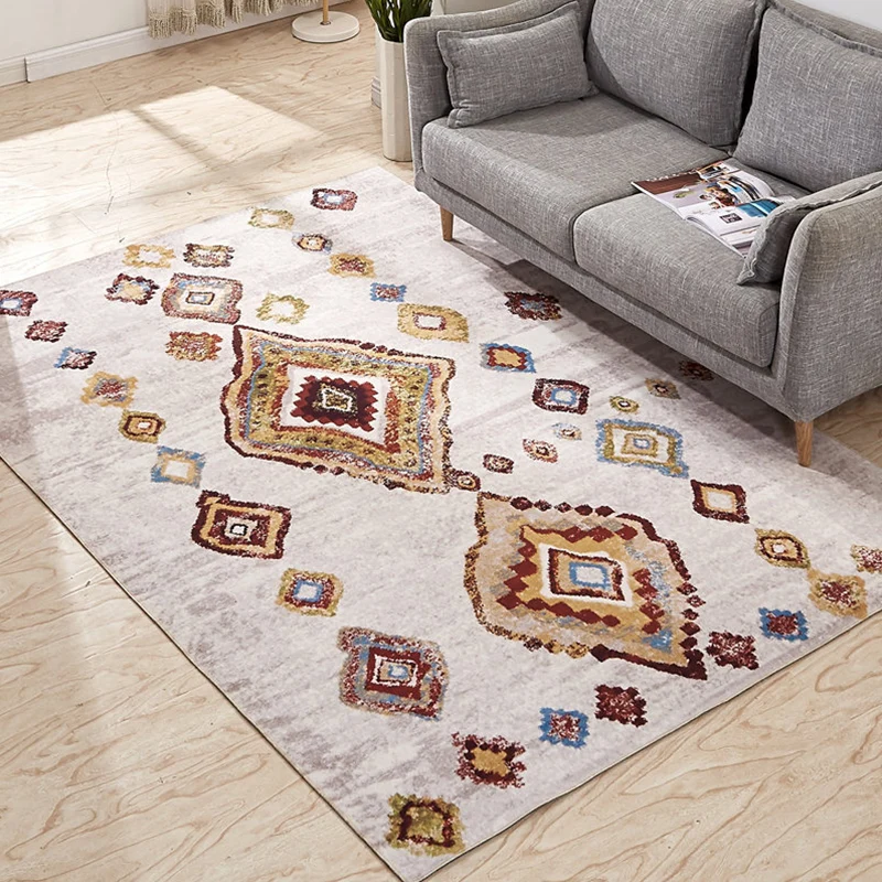 Tapis de salon marocain multicolore à imprimé géométrique, synthétique, antidérapant, résistant aux taches, adapté aux ani...