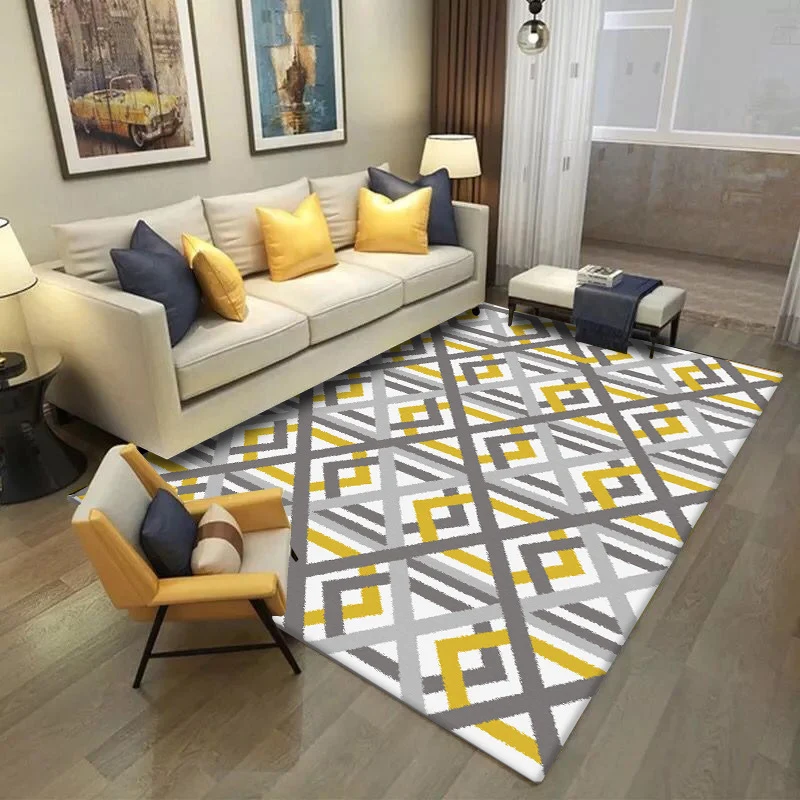 Tapis de salon moderne en blanc, géométrique, hexagone, imprimé diamant, en Polyester, lavable en Machine, adapté aux anim...