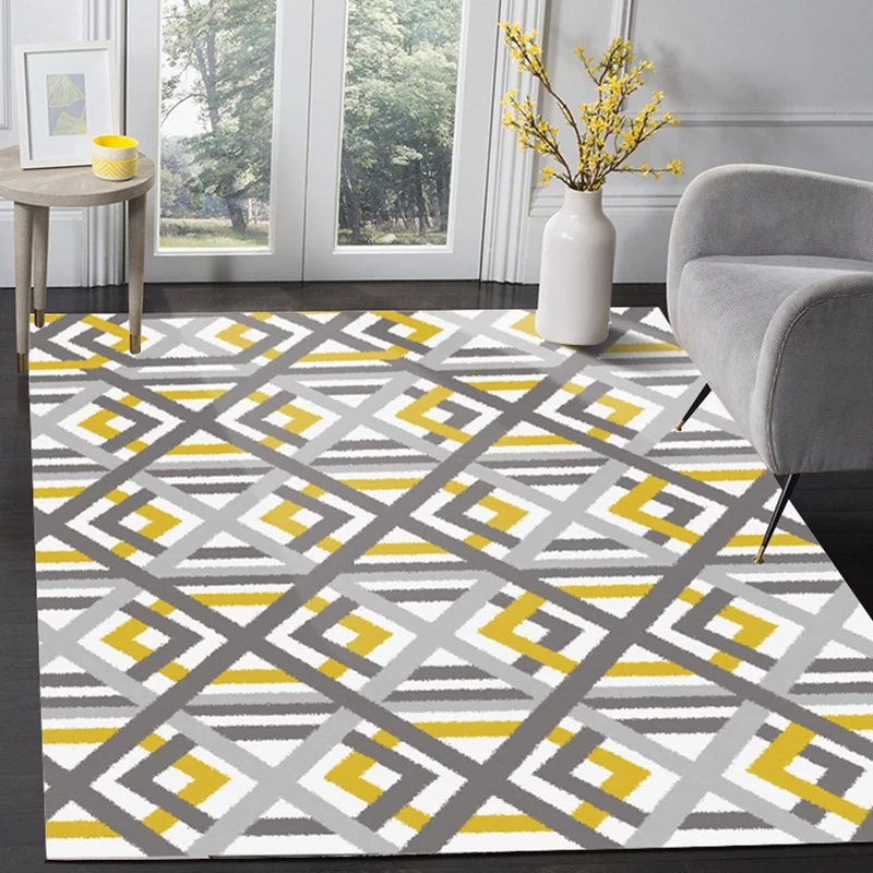 Tapis de salon moderne en blanc, géométrique, hexagone, imprimé diamant, en Polyester, lavable en Machine, adapté aux anim...