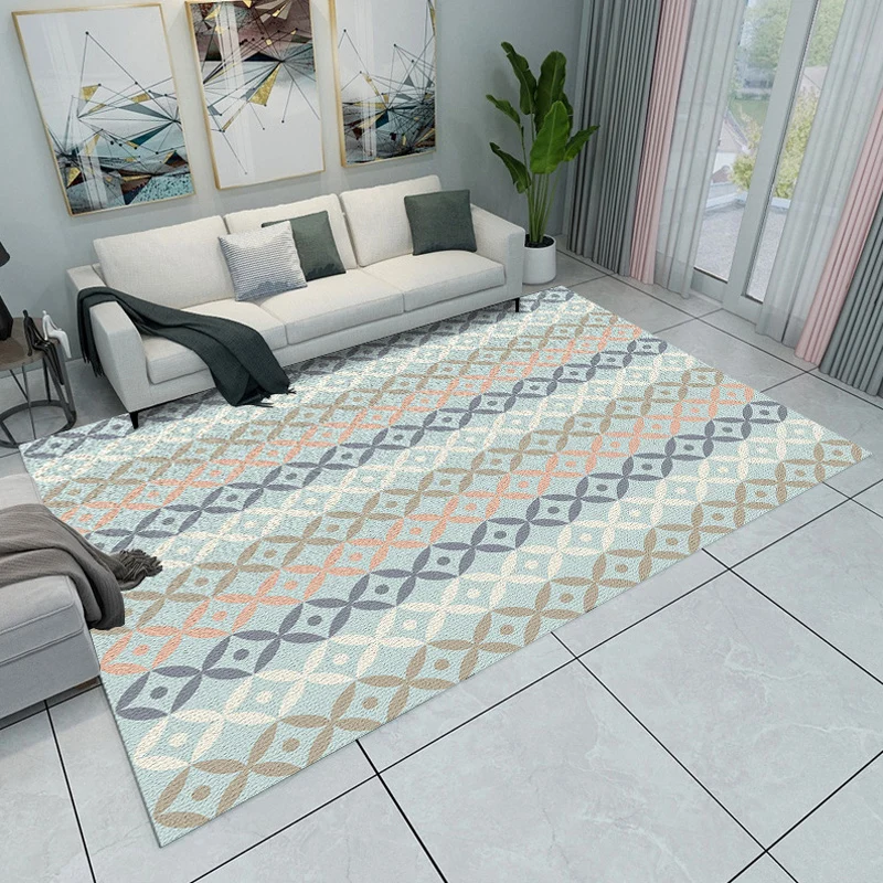 Tapis de salon moderne en bloc de couleur bleu et gris, imprimé triangulaire, en polyester, antidérapant à la machine Clea...