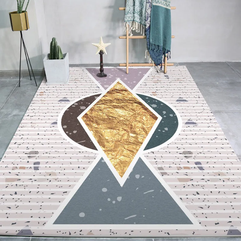 Tapis de salon moderne en bloc de couleur ivoire, tapis imprimé à rayures en diamant, en polyester, adapté aux animaux dom...