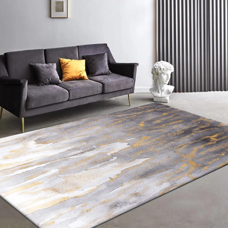 Tapis de salon moderne en gris, motif de taches de peinture abstraite, tapis lavable en polyester Clearhalo