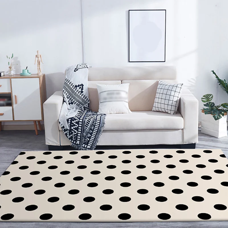 Tapis de salon moderne en ivoire, imprimé à pois, en polyester, lavable en machine, adapté aux animaux domestiques Clearhalo